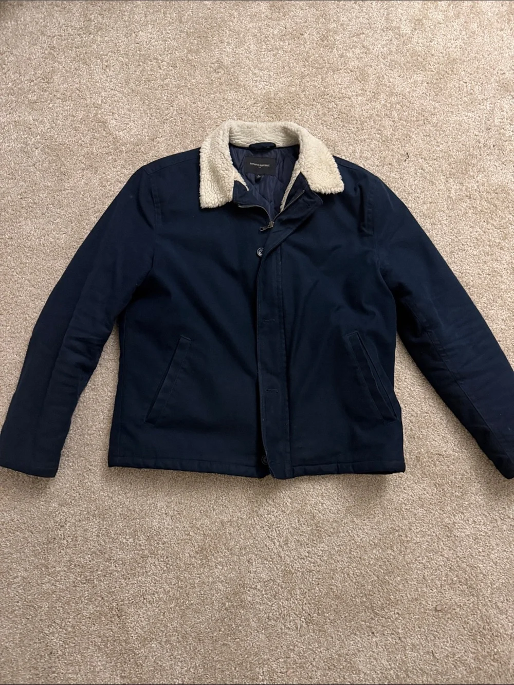Banana Republic Navy Jacket with Cream Sherpa Collar Size L